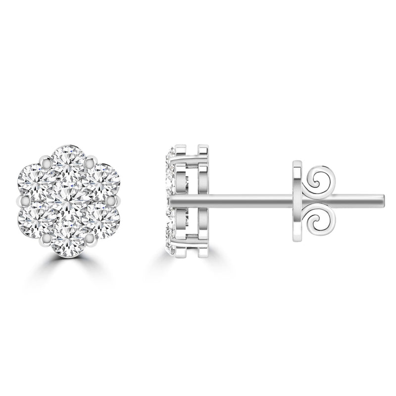 Cluster Stud Diamond Earrings with 0.50ct Diamonds in 9K White Gold - RJ9WECLUS50GH