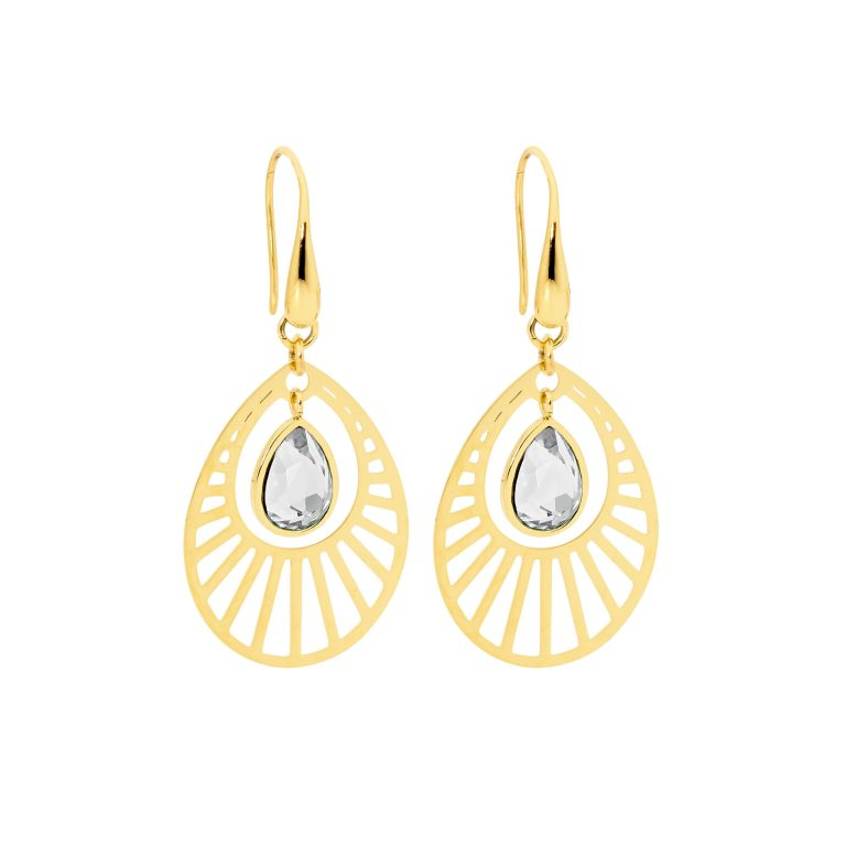 Ellani Stainless Steel Earrings with Smokey Stone & Yellow Gold IP Plating  SE175W-G