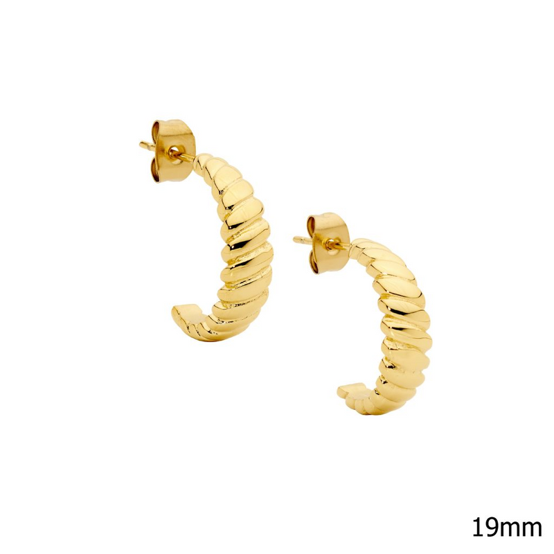Ellani Stainless Steel Twisted Hoop Earrings with Yellow Gold Plate SE266G