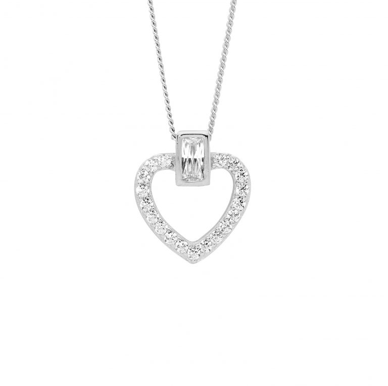Ellani Sterling Silver CZ Heart Pendant P880S with 45 cm Chain