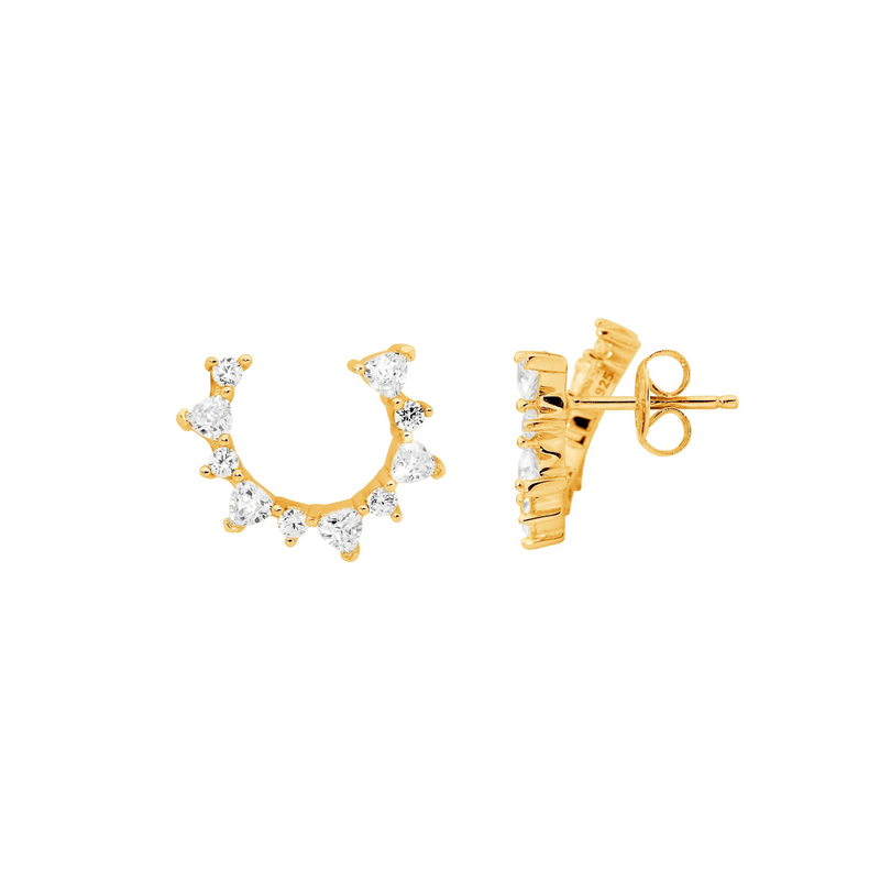 Ellani Sterling Silver CZ Trillion & Round Open Circle Earrings w Gold Plating E506G