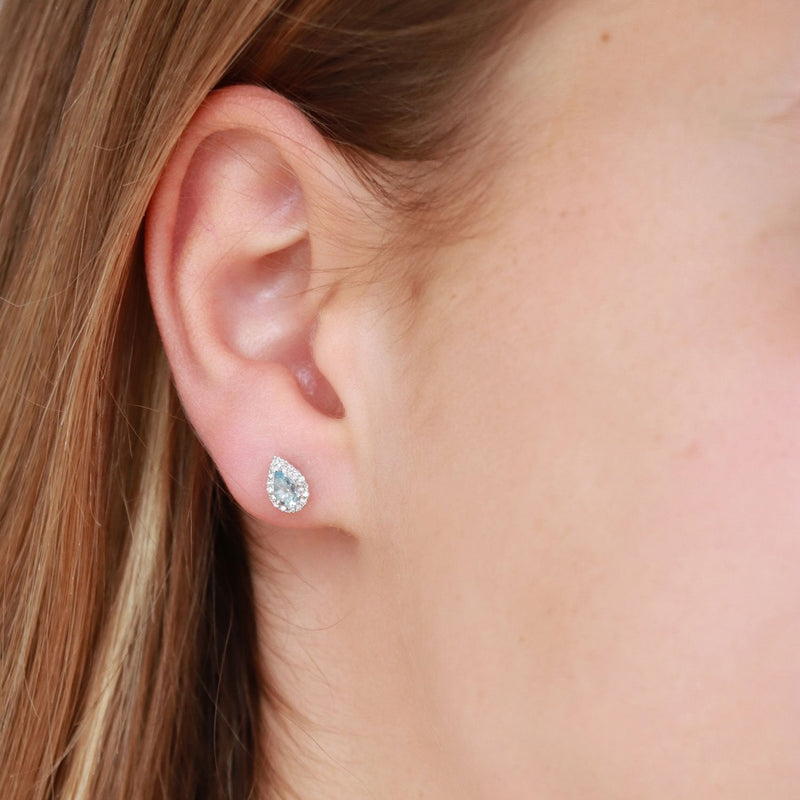 Aquamarine Stud Earrings with 0.10ct Diamonds in 9K White Gold