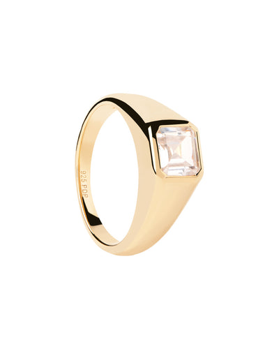 PDPAOLA Square Shimmer Gold Stamp Stone Set Ring w 18k Gold Plating AN01-984-12