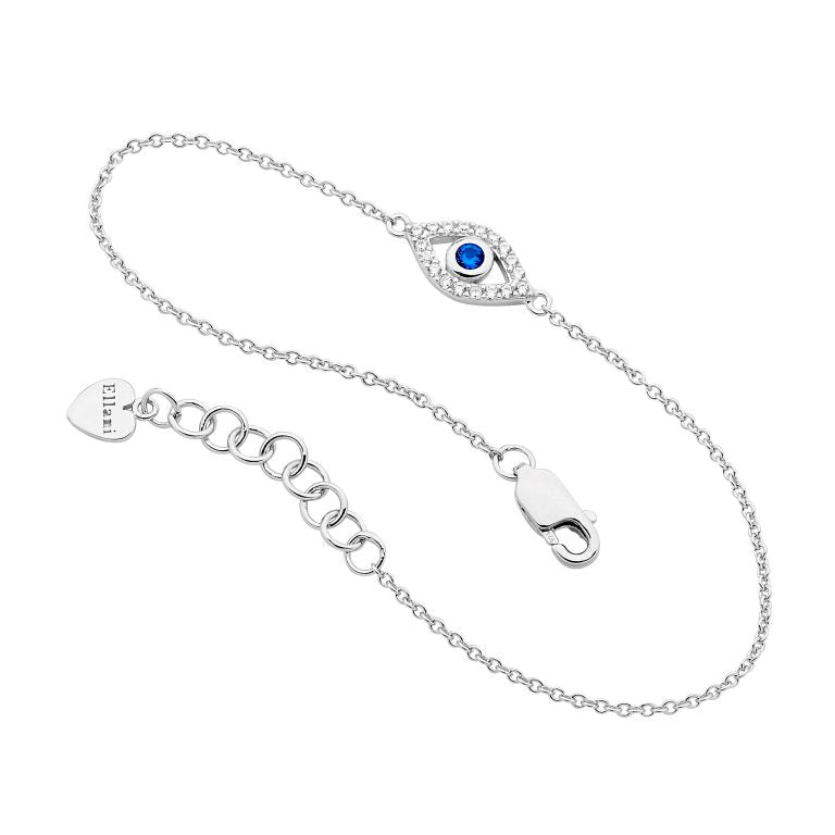 Ellani Sterling Silver White and Blue CZ Set Evil Eye Bracelet B223S