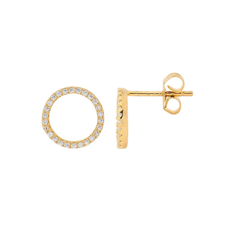 Ellani Yellow Gold Plated Open Circle Stud Earrings w CZ E476G