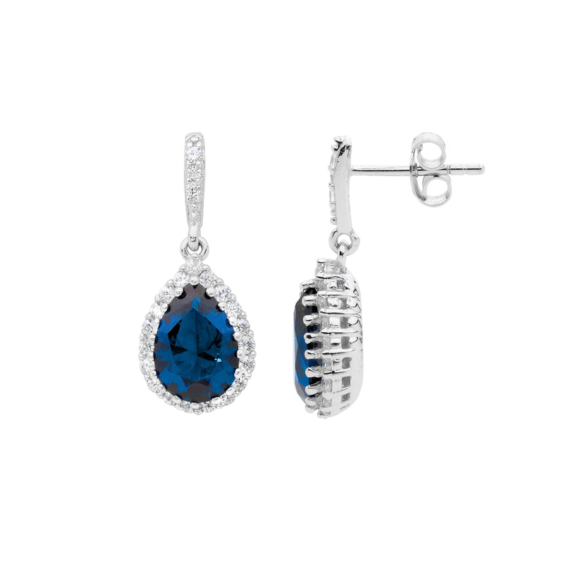 Ellani Sterling Silver London Blue Teardrop Earrings E542LB