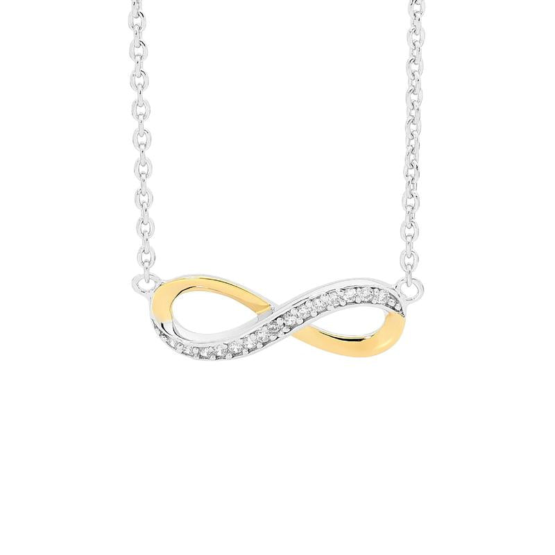 Ellani Sterling Silver Infinity Pendant with CZ & Yellow Gold Plate P669G