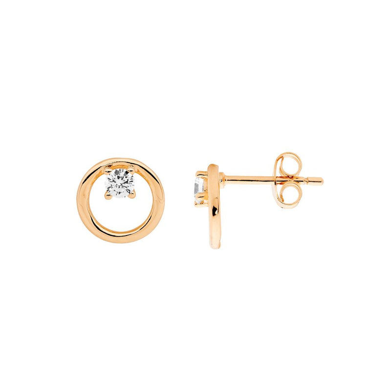 Ellani Rose Gold Plated Open Circle Stud Earrings w CZ E554R