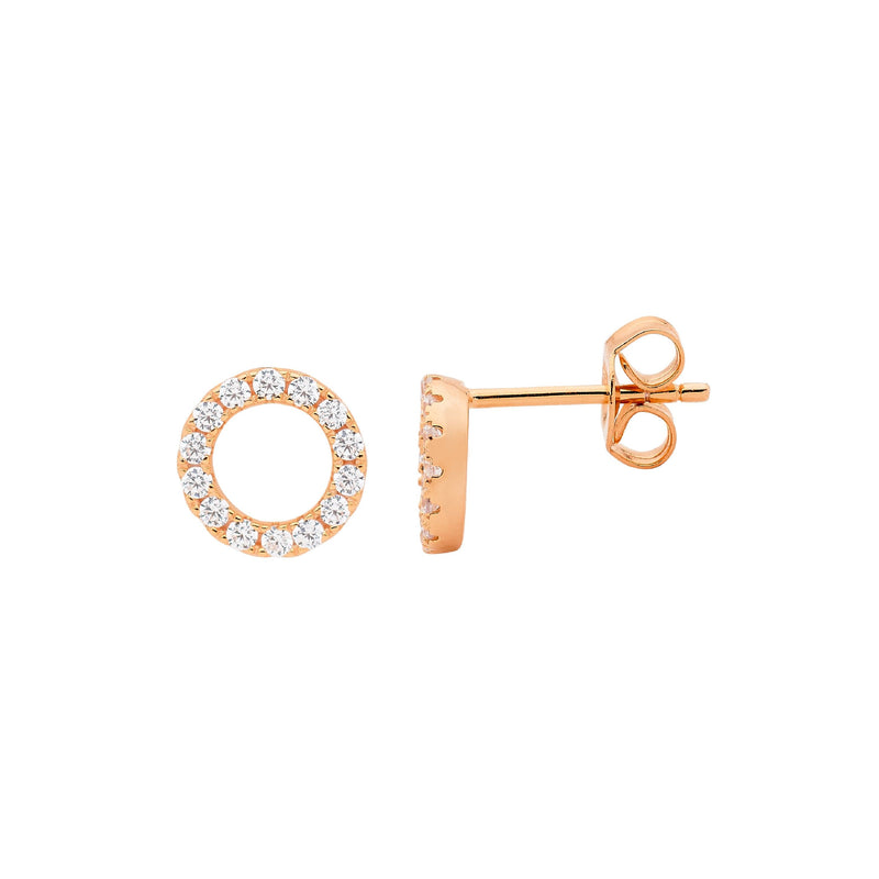 Ellani Rose Gold Plated Open Circle Stud Earrings w CZ E494R