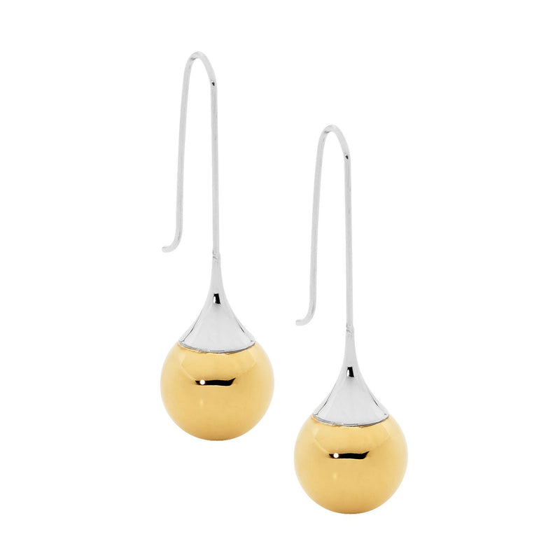 Ellani Stainless Steel Long Drop Earrings w Yellow Gold IP Plating SE169G