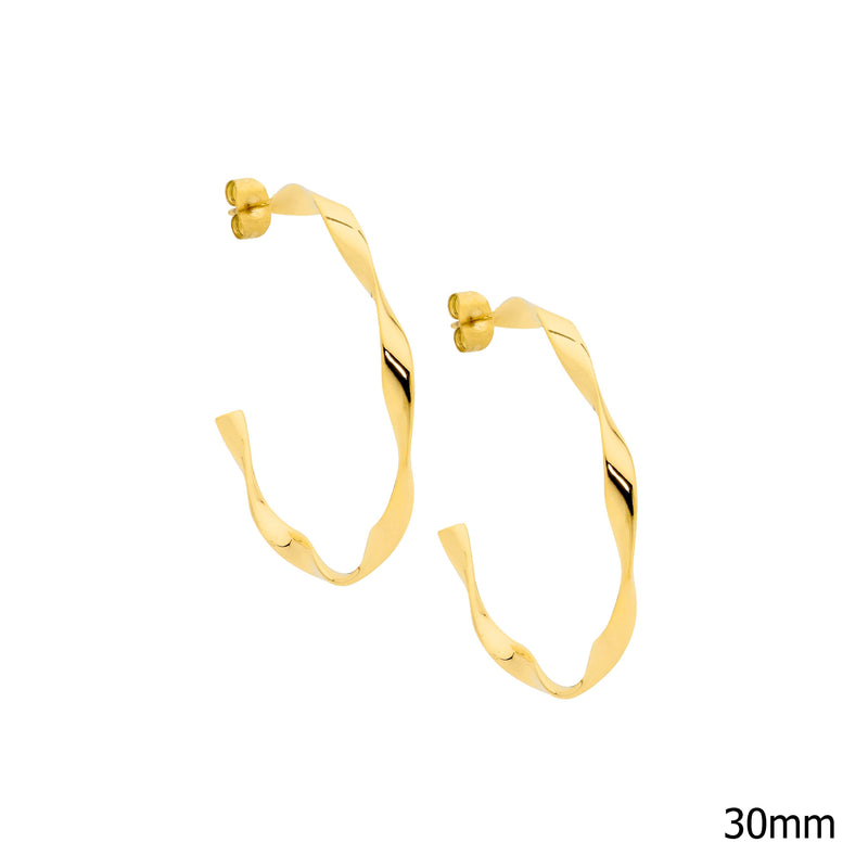 Ellani Stainless Steel Small Twist Hoop Earrings Gold IP SE230G-3
