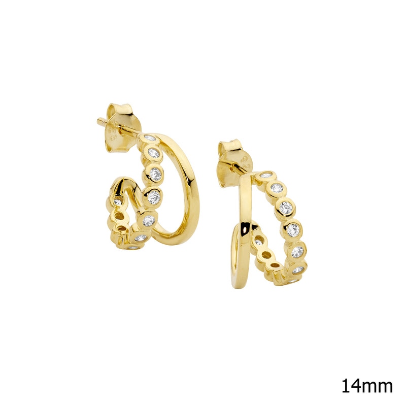 Ellani Sterling Silver Double Hoop Earring w Gold Plating E586G