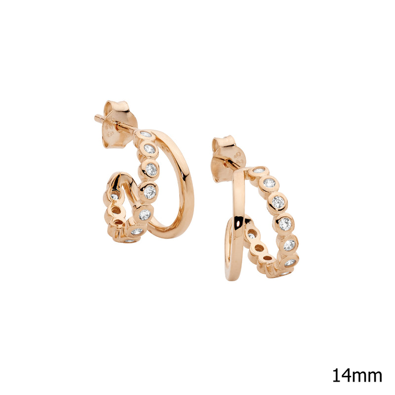Ellani Sterling Silver Double Hoop Earring w Rose Gold Plating E586R