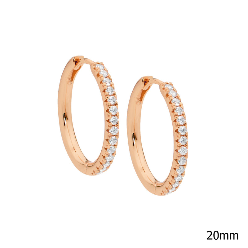 Ellani Sterling Silver Round Earrings Rose Gold Plate set with CZ E527R