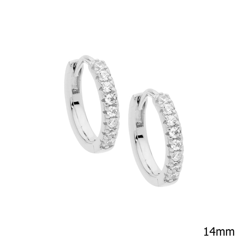 Ellani Sterling Silver Round Hoop Earrings with White CZ E549S