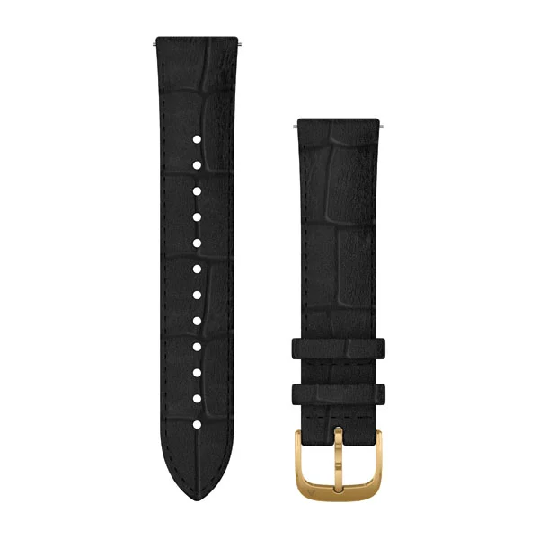 Garmin Quick Release 20mm Black Embossed Italian Leather with Gold Band 010-12924-22 For Garmin Vivomove, 3, Style & Luxe