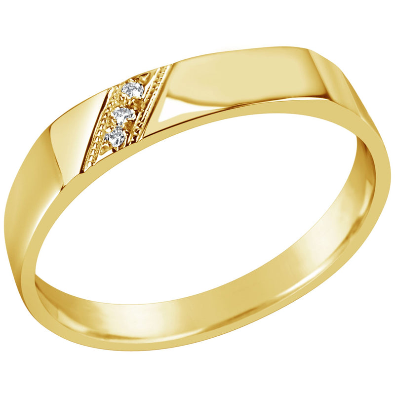 Gents 9K Yellow Gold Dress Ring With 3 Diamonds Q78
