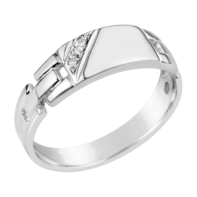 Gents Sterling Silver Diamond Set Link Band Design Ring Q213