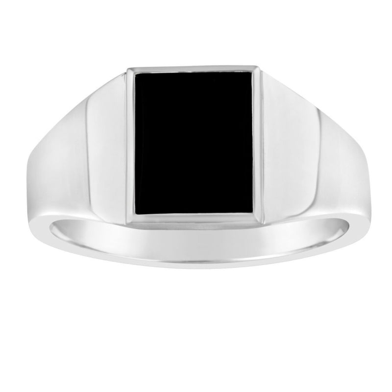 Gents Sterling Silver Rectangular Top Ring Black Onyx Q212B