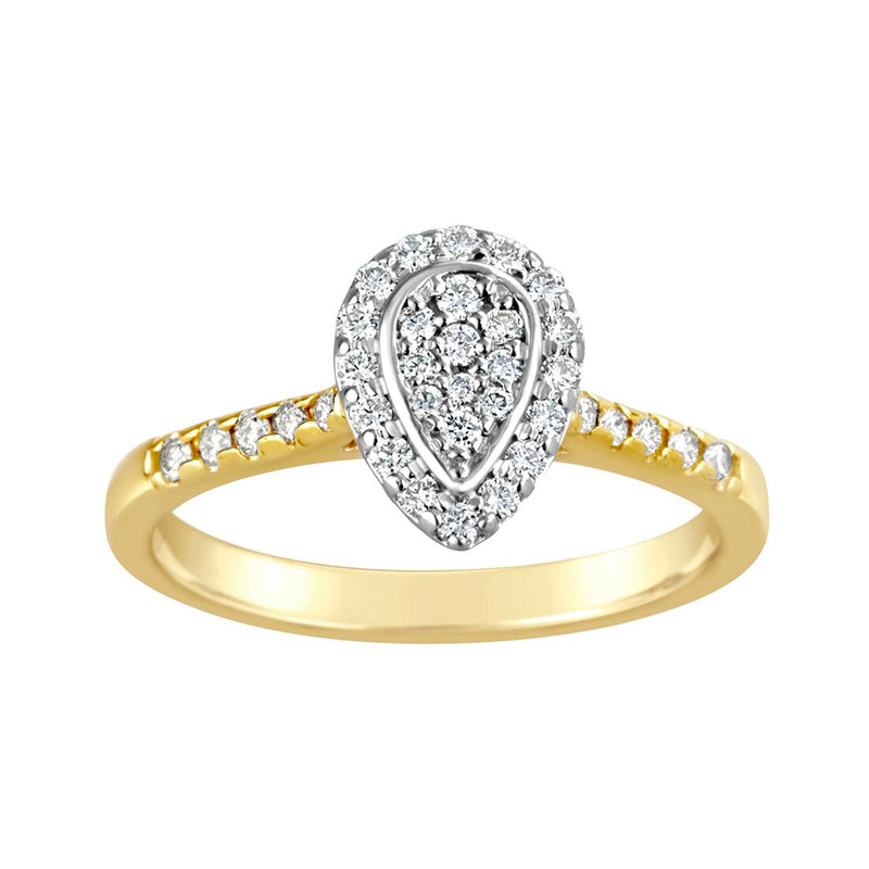 Ladies Diamond Halo Ring with Shoulder Diamonds Pear Shape E1354.9Y
