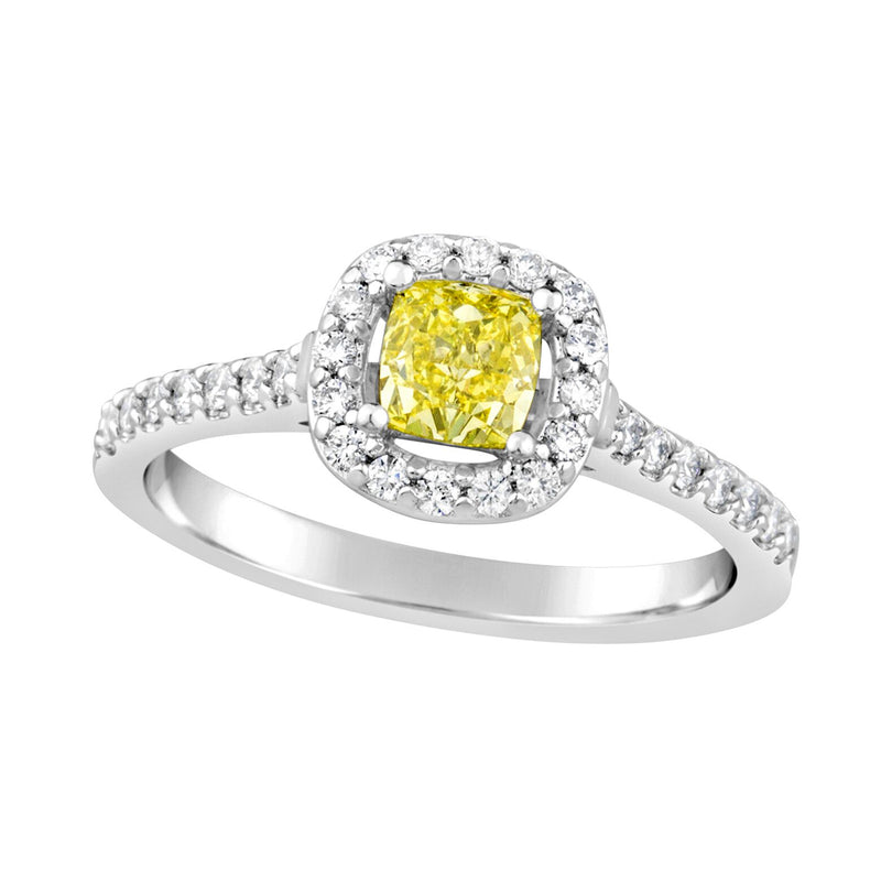 Ladies Yellow Diamond Ring with Halo & Shoulder Diamonds E1205.18W