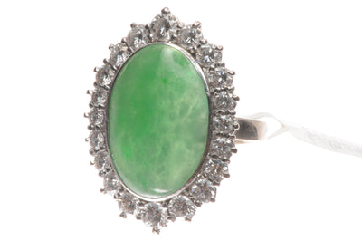 Jade & Diamond Ring 18K White Gold