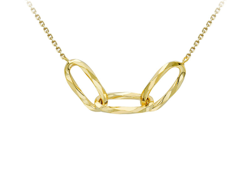 9K Yellow Gold Diamond Cut Oval Necklace 43-46cm
