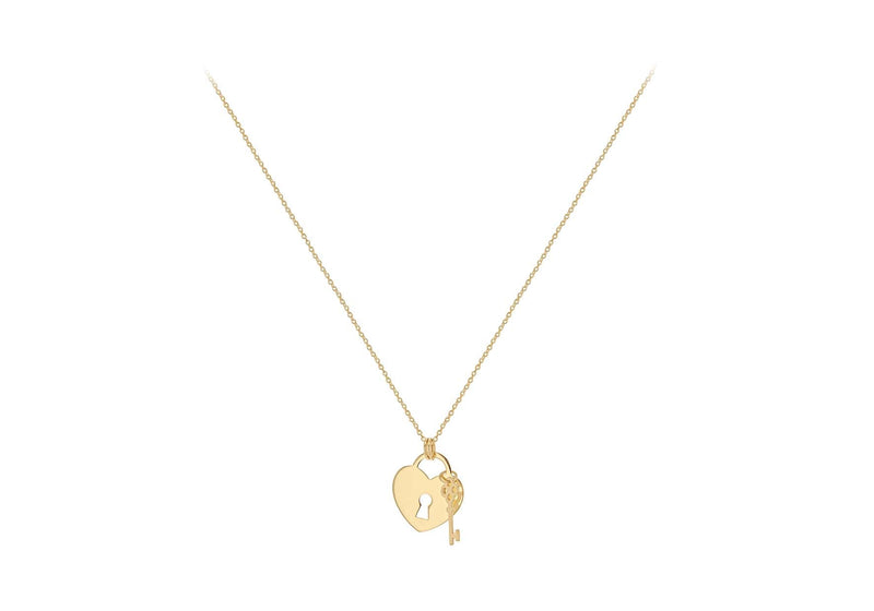 9K Yellow Gold Solid Padlock & Key Necklace 41-43cm