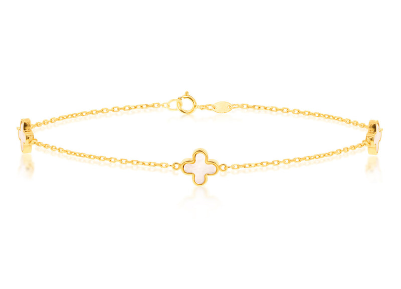 9K Yellow Gold 3 Mother-of-Pearl Petal Bracelet 19 cm