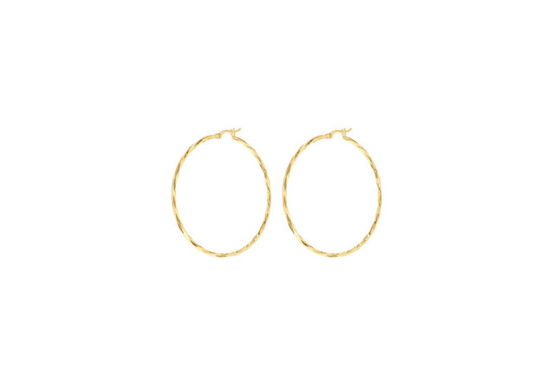9K Yellow Gold Diamond Cut Hoop Earrings 42mm