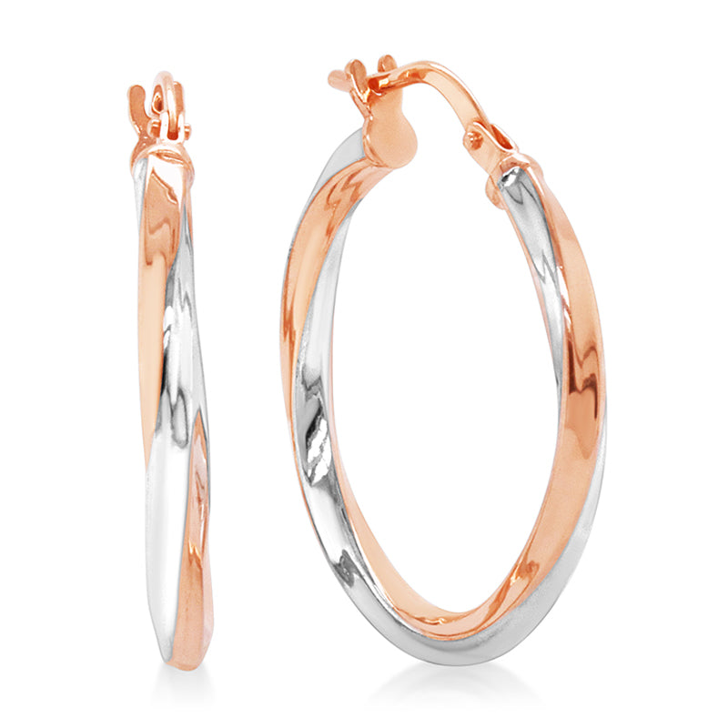 9ct Rose Gold & Silver Bonded Twisted Hoop Earrings IE1615-9RSS