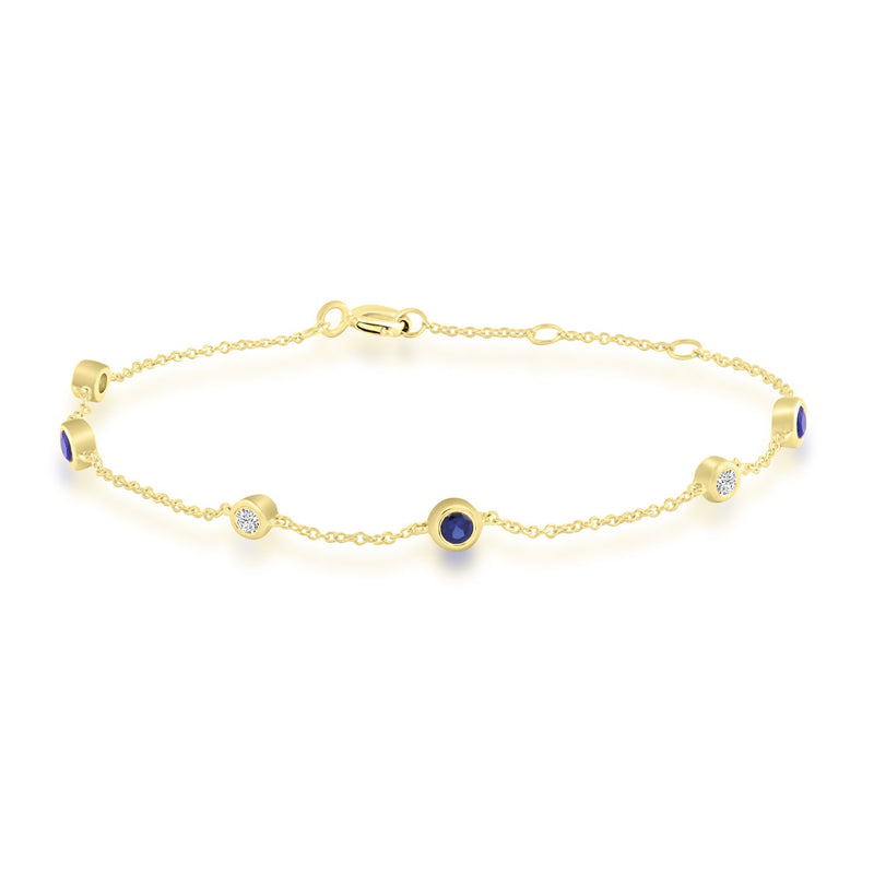 Diamond and Sapphire Bracelet with 0.10ct Diamonds in 9K Yellow Gold