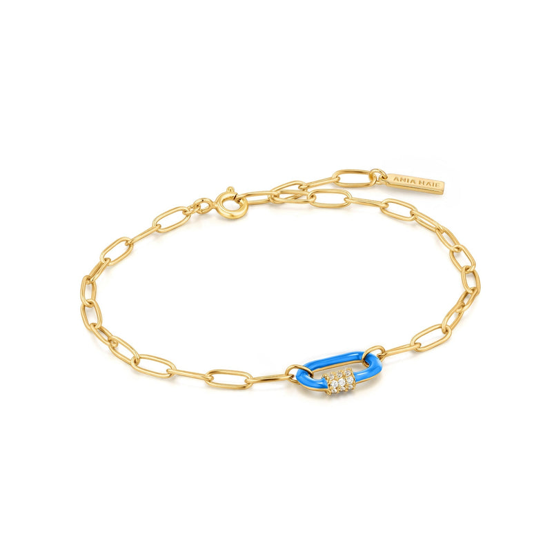 Ania Haie Neon Blue Enamel Carabiner Gold Bracelet