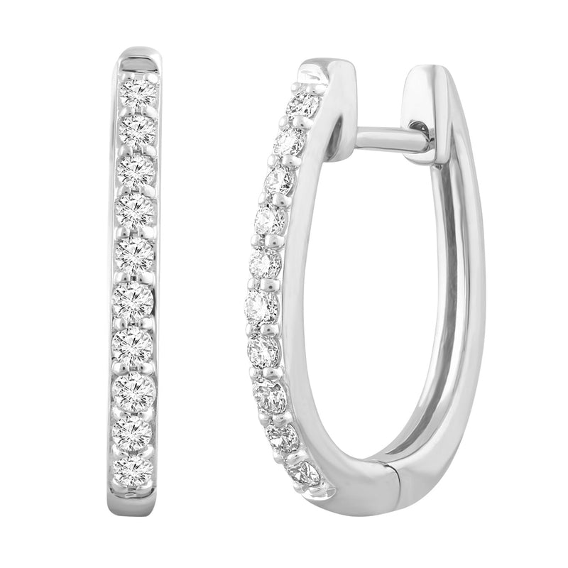 Diamond Huggie Earrings with 0.33ct Diamonds in 18K White Gold - E-14529-033-18W