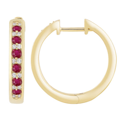 Diamond Ruby Earrings with 0.10ct Diamonds in 9K Yellow Gold