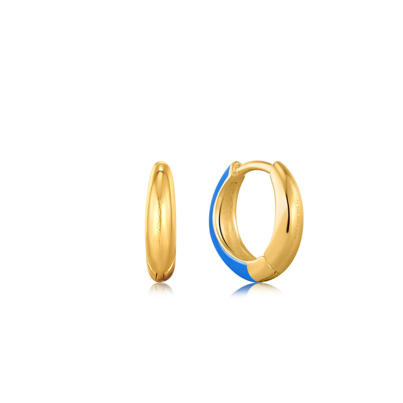 Ania Haie Neon Blue Enamel Gold Sleek Huggie Hoop Earrings