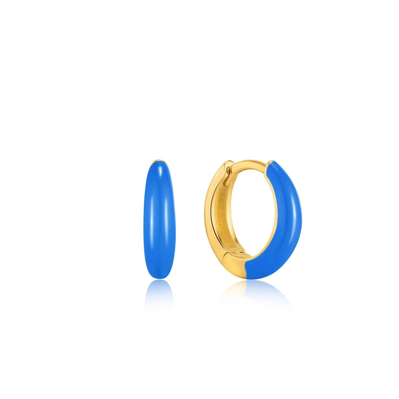 Ania Haie Neon Blue Enamel Gold Sleek Huggie Hoop Earrings