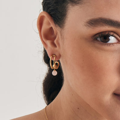 Ania Haie Gold Orb Rose Quartz Stud Mini Hoop Earrings