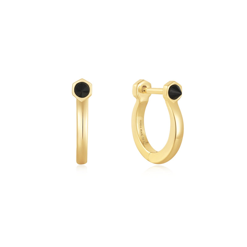 Ania Haie Gold Black Agate Huggie Hoop Earrings