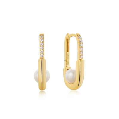 Ania Haie Gold Pearl Interlock Oval Hoop Earrings