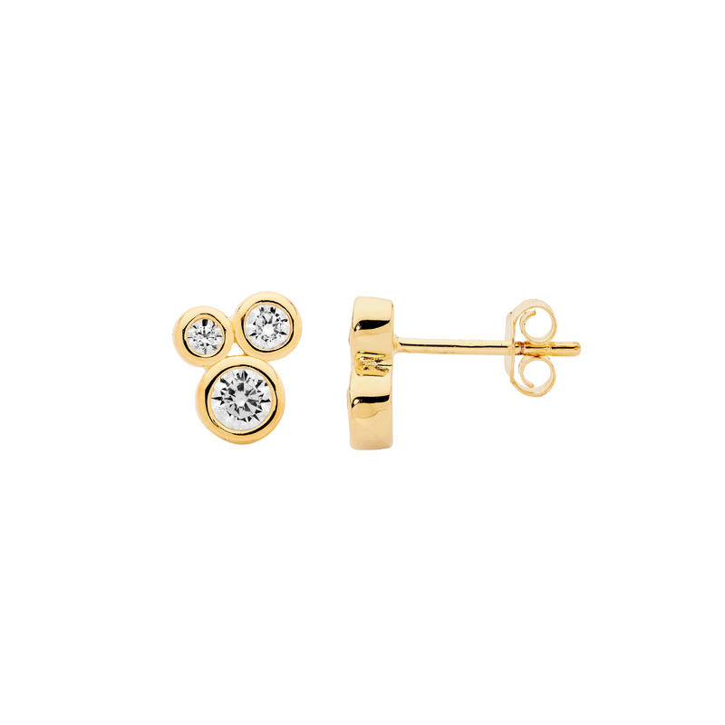 Ellani Sterling Silver Bezel Set CZ Cluster Earrings with Gold Plating E631G