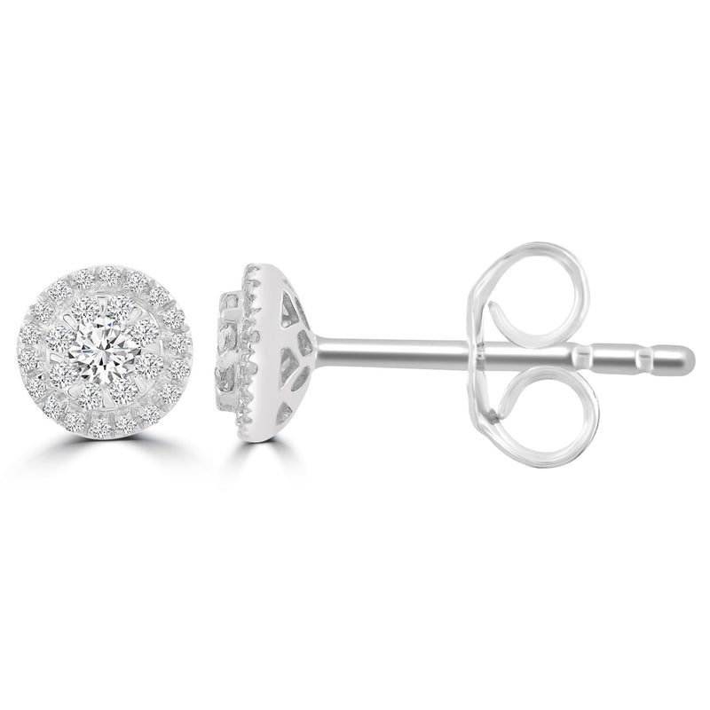 Diamond Cluster Stud Earrings with 0.25ct Diamonds in 18K White Gold - IGE-14519-025-18W
