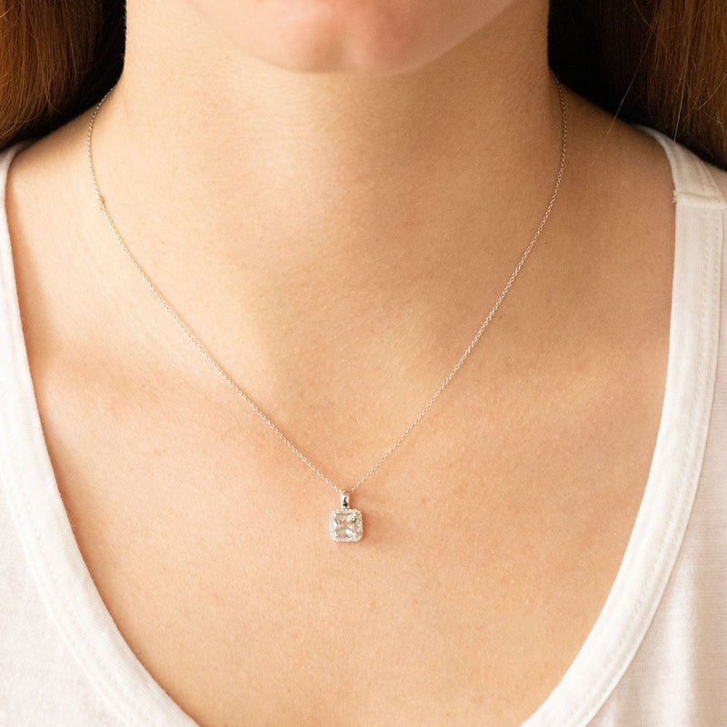 Green Amethyst Pendant with 0.08ct Diamonds in 9K White Gold
