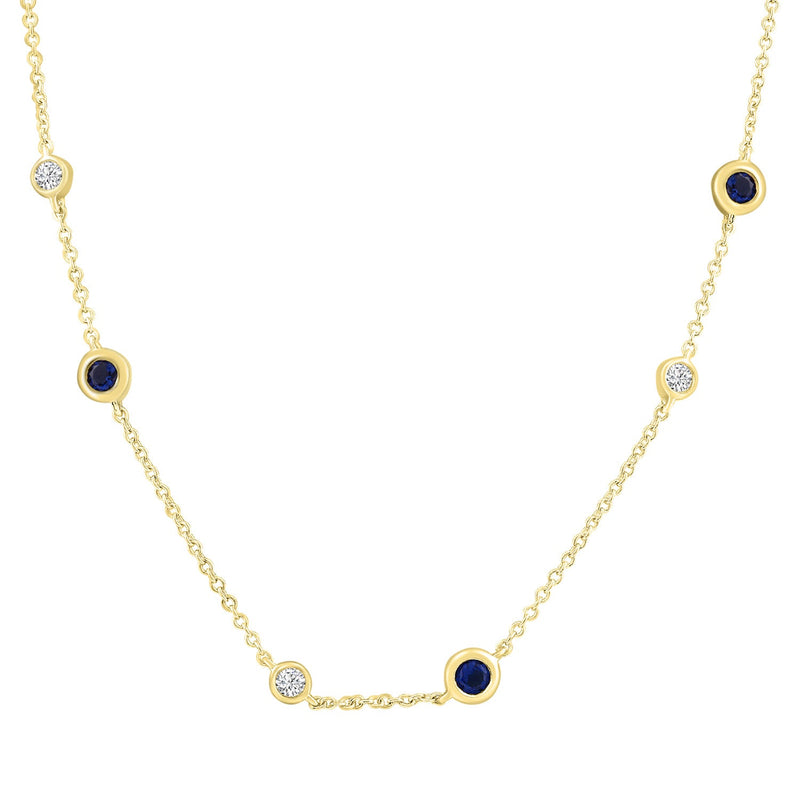 Diamond and Sapphire Necklace with 0.10ct Diamonds in 9K Yellow Gold