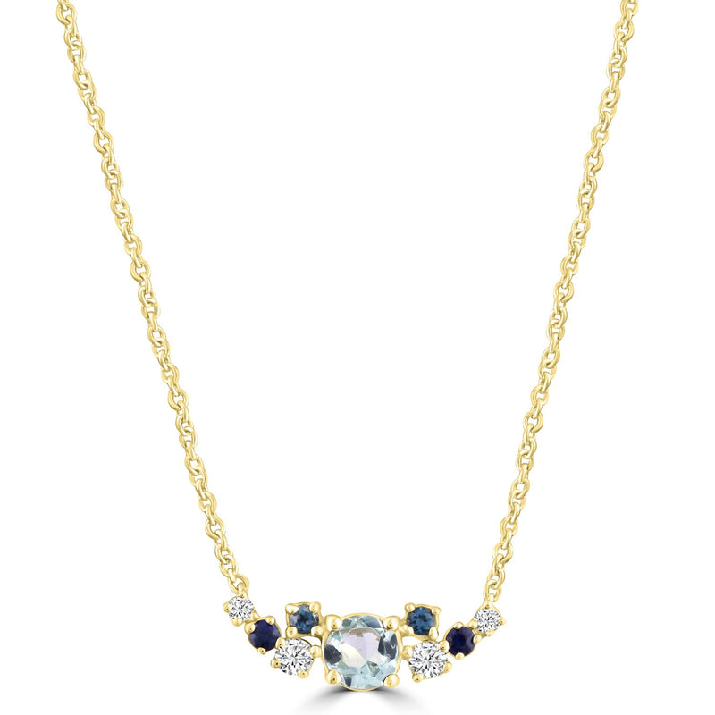 Diamond and Aquamarine Necklace with 0.08ct Diamonds in 9K Yellow Gold