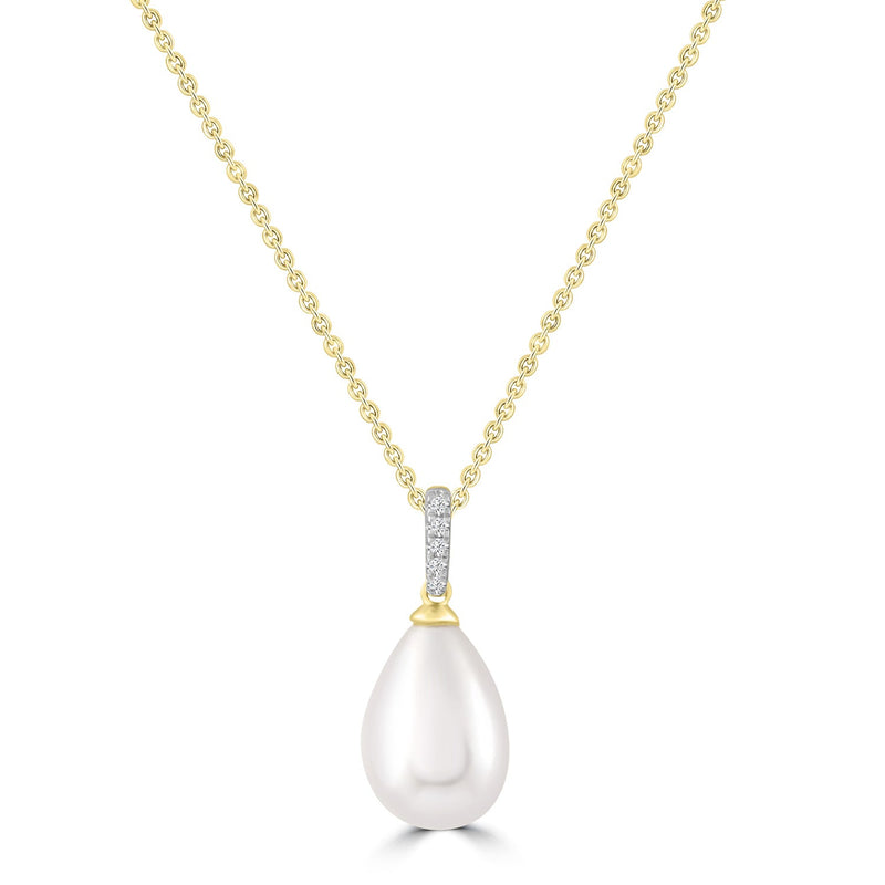 Diamond Pearl Necklace with 0.02ct Diamonds in 9K Yellow Gold - N-20566-002-Y
