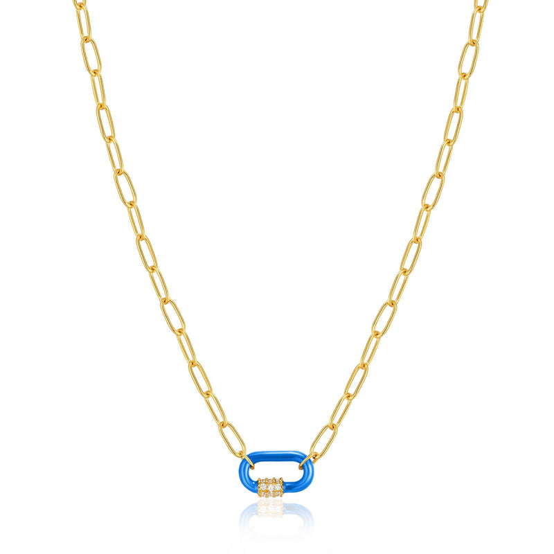 Ania Haie Neon Blue Enamel Carabiner Gold Necklace
