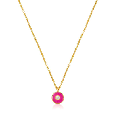 Ania Haie Neon Pink Enamel Disc Gold Necklace