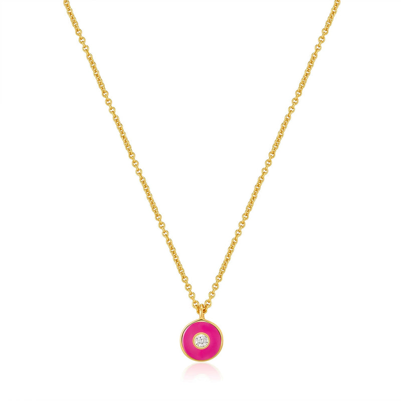Ania Haie Neon Pink Enamel Disc Gold Necklace