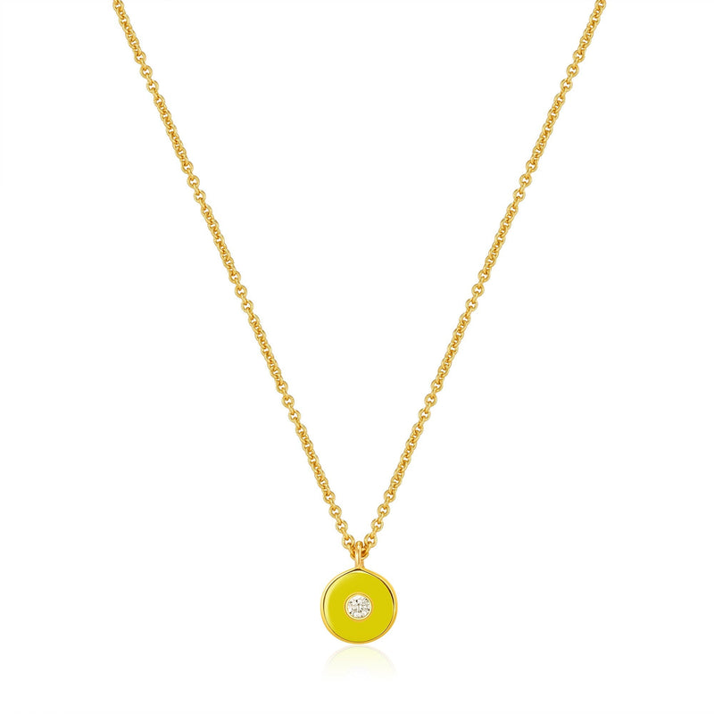 Ania Haie Neon Yellow Enamel Disc Gold Necklace